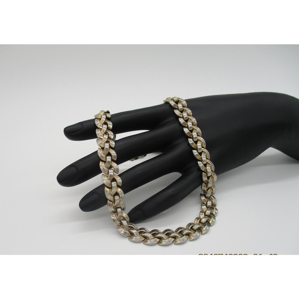 Vintage Crown Trifari Pat 156994 Heavy Silvertone Link Chain Necklace 15 Inch